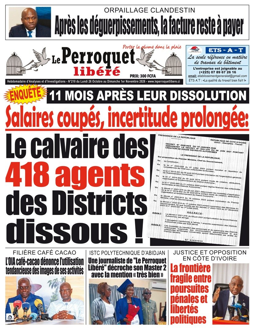 Perroquet libéré n°210 du lundi 26 octobre au dimanche  01 novembre 2026